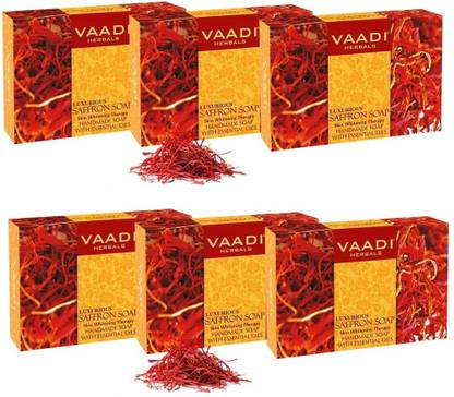 VAADI HERBALS Pack of 6 Luxurious Saffron Soap - Skin Whitening Therapy (75 gms x 6)