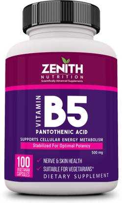 Zenith Nutrition Vitamin B5 Pantothenic acid 500mg 100 capsules