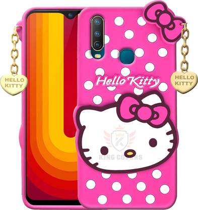 KING COVERS Back Cover for Vivo Y17 - Hello Kitty Case | 3D Cute Doll | Soft Girl Back Cover with Pendant