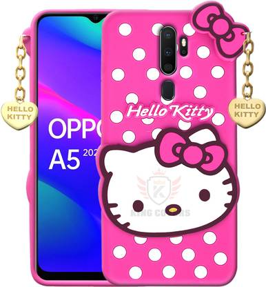KING COVERS Back Cover for Oppo A5 2020 - Hello Kitty Case | 3D Cute Doll | Soft Girl Back Cover with Pendant