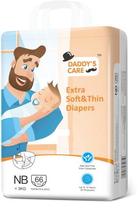 Daddy's Care Ultra-thin soft Disposable Tape Style Diapers with Wetness Indicator – New Born Size - 66 Count (<3 KG Babies) - New Born