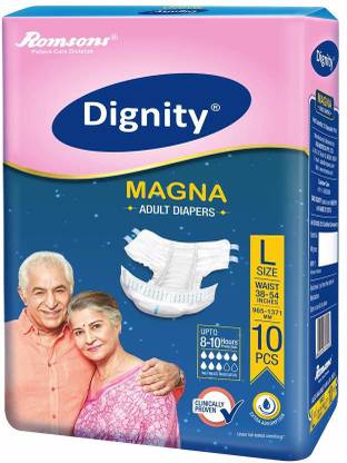ROMSONS DIGNITY Magna Adult Diaper Large 10 Pcs, Waist Size 38”- 54”, (Pack of 3) Adult Diapers - L