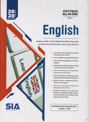 English B.Tech I-Year I-Sem( Common To CSE, IT, ECE & EEB B And ME & Civil, B.Tech (R19) I-Year II-Sem) (JNTU-K) 2020 Latest Edition