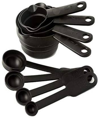 SEASPIRIT Plastic Measuring Spoon and Cup Set, 8-Pieces, Black (30 ml, 60 ml, 120 ml, 240 ml) Measuring Cup Set