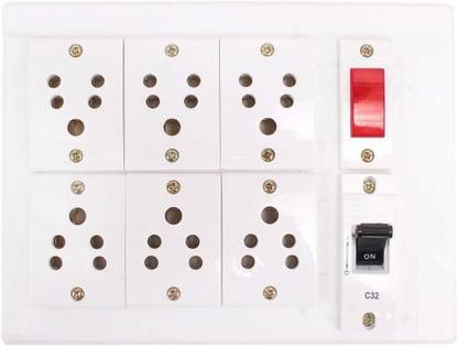 Hiken Wooden Extension Board 6 Sockets,1 Indicator & 1 MCB 1 Meter Wire 6  Socket Extension Boards