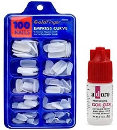 Dios Artificial Gold Finger Empress Curve 100 Tips Fake Nails with Glue white (Pack of 100) off white