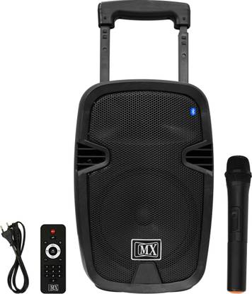 MX 8 inches Portable Multimedia Trolley Speaker With Built-in Amplifier Battery Bluetooth Usb Radio Fm Sd Card Aux Input & Wireless Microphone Remote 3708 Indoor, Outdoor PA System