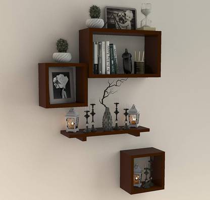 DS SHOPPEE DS SHOPPEE Beautiful Wooden Rafuf and Rectangle Floating Wall Shelf Set of 4 MDF (Medium Density Fiber) Wall Shelf