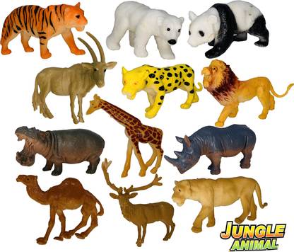 Miniature Mart Safari Jungle Animals Figures, Realistic Wild Zoo Animals Figurines, Plastic Jungle Animals Toys Set with Tiger, Lion, Elephant, Giraffe Educational Toys Playset for Small Kids | Children's | Toddler | Party Supplies | Competition Prize | Zoo Wild Animal