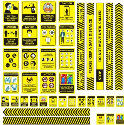 WALL STICKS Wear Mask, Use Hand Sanitizer, Check Your Body Temperature, No Hand Shake Zone, Avoid Crowed, Hand Wash, Contact less greeting, Avoid To Touch Eye Mouth Nose, Protect yourself Emergency Sign