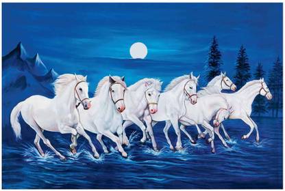 MDF Lucky Seven Running Horses Art Print Design Fine Art Print