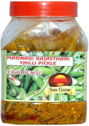 Sun Grow Homemade Marwadi Rajasthani Green Chilli Pickle Hari mirch ka achar ( Without Oil ) 100% Pure, All Natural, Highest Quality 1KG Green Chilli Pickle
