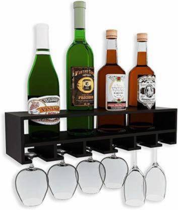 Hubwooden BEST Wine Bottle Holder Wine Rack With Wine Glass Holder Wall Mounted Wooden Wall Shelf