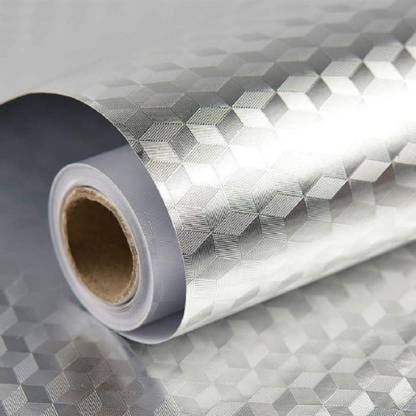 lOMESH 152.4 cm 5 mtr Medium Aluminium Foil Stickers, Oil Proof , Kitchen Backsplash Wallpaper Self-Adhesive Wall Sticker Sticker (Pack of 1) Self Adhesive Sticker