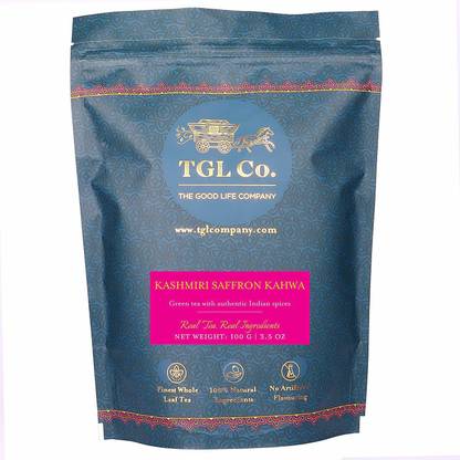 TGL Co. Kashmiri Saffron Kahwa Long leaf 100 grams (Pack of 1) Cardamom Green Tea Pouch