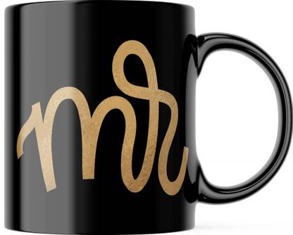 Meepo "Mr" Printed Full Black Coffee and Tea Ceramic- 11Oz Black Gift for Birthday Husband, Couple, Friends, Lover,Brother Ceramic (330 ml) Ceramic Coffee Mug