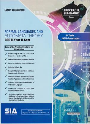 Formal Languages And AUTOMATA THEORY CSE B.Tech II-Year II-Sem (JNTU-A) 2020 Latest Edition