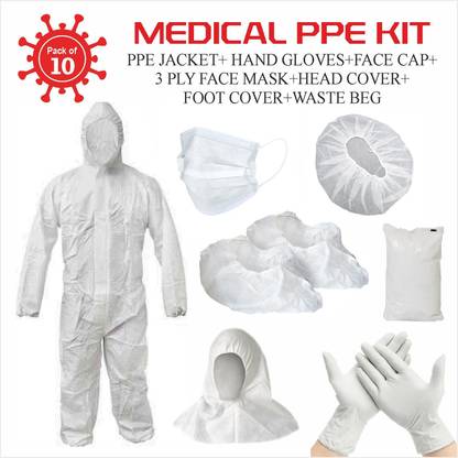 Aksha HEAVY PPE KIT COVERALL GOWN PROTECT AGAINST VIRUS SAFETY JACKET (White) (PACK OF 10) Safety Jacket