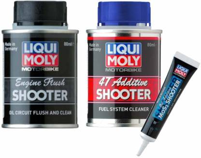 Liqui Moly 20597 / 7822 / 3444 Combo of 4T Additive Shooter (80 Ml), Engine Flush and Mos2 Additive (20 Ml) Synthetic Blend Engine Oil