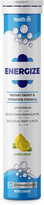 HealthVit Energize Instant Energy Hydration Drink - 20 Effervescent Tablets (Lemon Flavour)