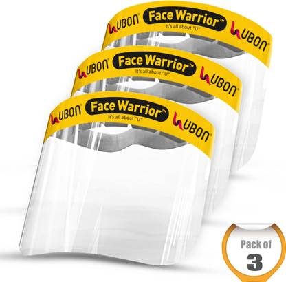Ubon Face Warrior, 180 degree face protective shield, Anti-Fog material, Complete protection from droplets and aerosols (Pack of 3) Face Warrior Safety Visor