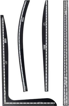 MUKES Fashion Designing Hard Plastic Scale with L- Square, Arm Curve, Hip Curve and Long Ruler, Set of 4 Scales (Black) Sewing Kit