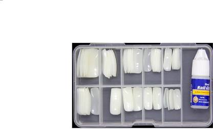 Miss Hot 100 Pcs Artificial Nails With Nails Glue White