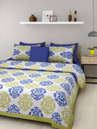 shree sd creation 144 TC Cotton Double Jaipuri Prints Flat Bedsheet