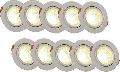 D'Mak LED Ceiling COB Spot Light - 9 Watt - Round - Warm White Color Led Light ( Pack of 10) Recessed Ceiling Lamp