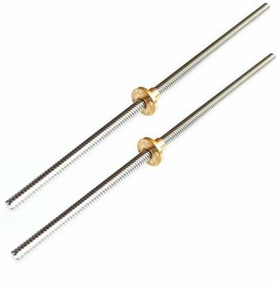 INVENTO 2Pcs 300mm (0.3 mtr) Trapezoidal Lead Screw Single Start Threaded Rod T10 10mm Pitch 2mm Lead 10 TR10 with Brass nut for 3D Printer CNC Robotics Power Supply Electronic Hobby Kit