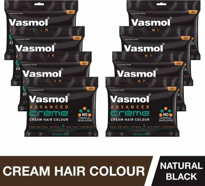VASMOL Advanced Crème Hair Colour Natural Black Pack of 8 , Natural Black