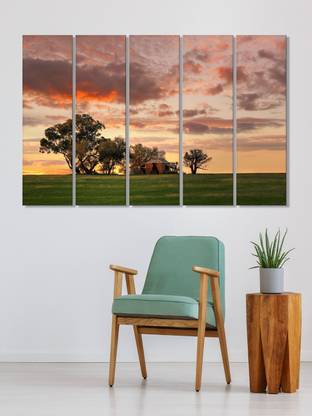 Flipkart Perfect Homes Beautiful sunset scenery MDF 5frame art panels Digital Reprint 30 inch x 51.18 inch Painting