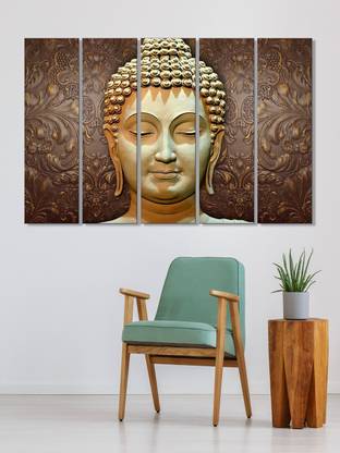 Flipkart Perfect Homes buddha MDF 5frame art panels Digital Reprint 30 inch x 51.18 inch Painting