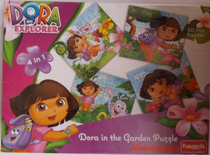 FUNSKOOL DORA THE EXPLORER 4 IN 1 , IN THE GARDEN , 30 PC EACH PUZZLE ,