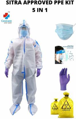 COVICARE PPE-KIT, FULL Body Cover With Gloves +Goggle + Shoe cover Safety Jacket