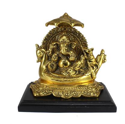 eCraftIndia Golden Lord Ganesha sitting on Swan Throne Decorative Showpiece  -  17 cm