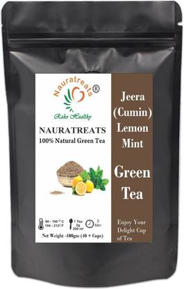 Nauratreats Jeera (Cumin) Lemon Ginger Mint Loose Leaf Green Tea 100gm Green Tea Pouch