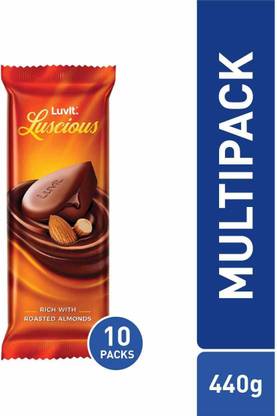 LuvIt Luscious Roasted Almonds Chocolate Bar Multipack, 440g - Pack of 10 Bars
