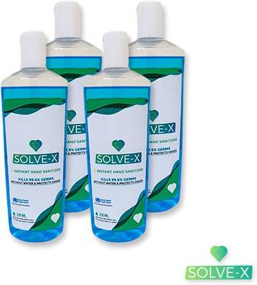 SOlVE-X 80% Ethanol-based Hand Rub Sanitizer and Disinfectant (4 x 200 ML) | Kills 99.99% germs, without water & protects your hands | Hand Sanitizer Bottle