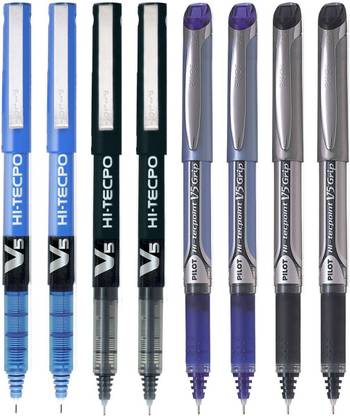 PILOT V5/V5 Grip (Blue/Black - Set of 8) Roller Ball Pen