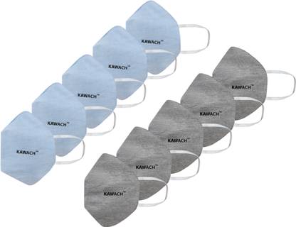Kawach by IIT DELHI Start-up,Reusable and Washable,98% protective face masks KH-GREY AND BLUE PO10 Reusable, Washable