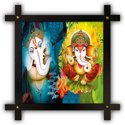 Poster N Frames Cross Wooden Frame Hand-Crafted with photo of Ganeshji (ganpati) m-47-crossframe Digital Reprint 16.5 inch x 16.5 inch Painting