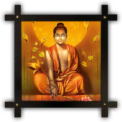 Poster N Frames Cross Wooden Frame Hand-Crafted with photo of Buddha 14696-Crossframe Digital Reprint 16.5 inch x 16.5 inch Painting