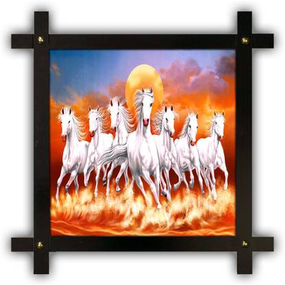 पोस्टर न फ्रेमः Cross Wooden Frame Hand-Crafted with photo of vastu 7 (Seven) Horse 17507 crossframe डिजिटल रीप्रिंट 16.5 inch x 16.5 inch पेंटिंग