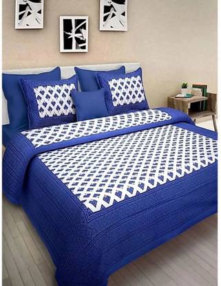 Chirag Traders 144 TC Cotton Double Jaipuri Prints Flat Bedsheet