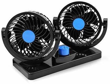 M MOD CON 12V 360 Degree Rotatable Dual Head 2 Speed Quiet Strong Dashboard Auto Cooling Air Fan for All Auto Vehicles Car Interior Fan