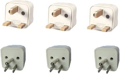 wroughton UK Type Flat 3 Pin & 3 Pin UK USA Universal Traveller Conversion Plug Socket Worldwide Adapter, Convert UK/US/EU/AU to India Power Adaptor - Pack of 6 Three Pin Plug
