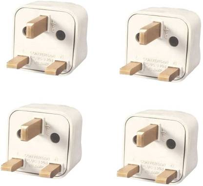 wroughton UK Conversion Flat 3 Pin Universal Plug Travel Converter Socket - Pack of 4 Three Pin Plug