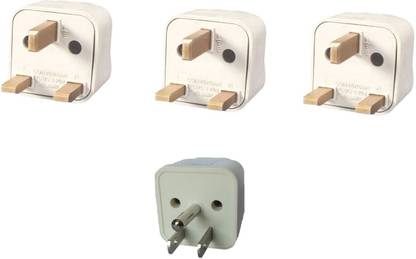 wroughton UK Type Flat 3 Pin and 3 Pin UK USA Universal Traveller Conversion Plug Socket Worldwide Adapter, Convert UK/US/EU/AU to India Power Adaptor - Pack of 4 Three Pin Plug
