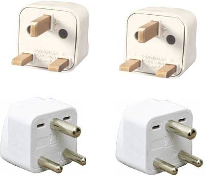 wroughton UK Type Flat 3 Pin and 3 Pin Universal Traveller Conversion Plug Socket Worldwide Adapter, Convert UK/US/EU/AU to India Power Adaptor - Pack of 4 Three Pin Plug